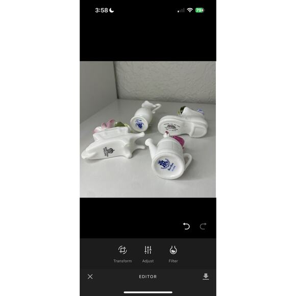 4pc Bone China Pansies Miniatures Vase, Boot, Wheelbarrow, and Watering Can - Picture 4 of 4